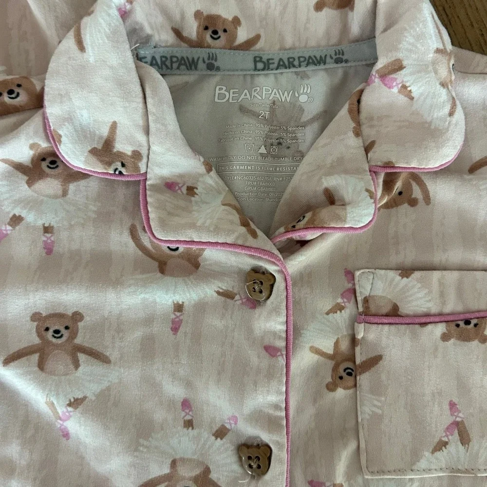 BEARPAW Girls Pink Bear Ballerina Pajamas 2-3T